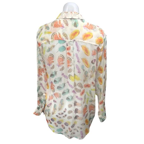 Equipment Multicolor Silk Satin Feather Long Sleeve Button Down Shirt Top Sz XS - Picture 2 of 4